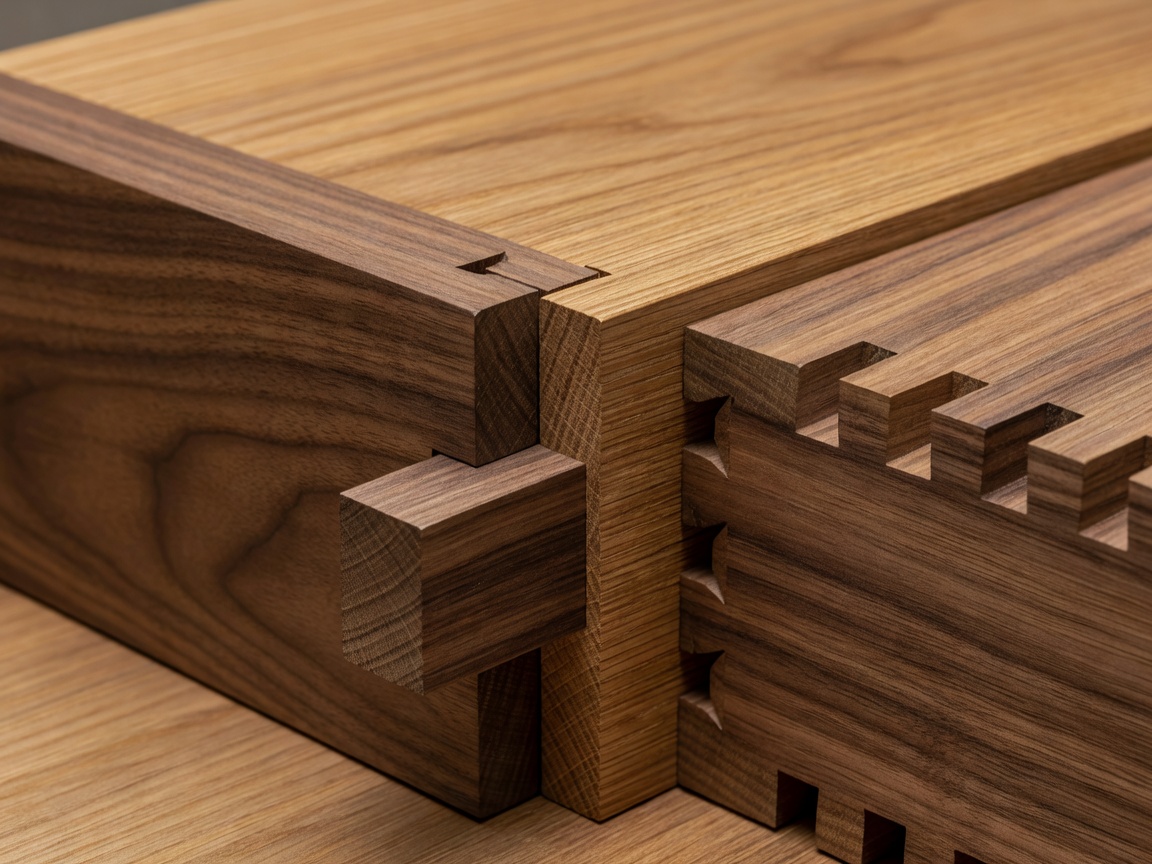 Close view of fitted wooden joinery components