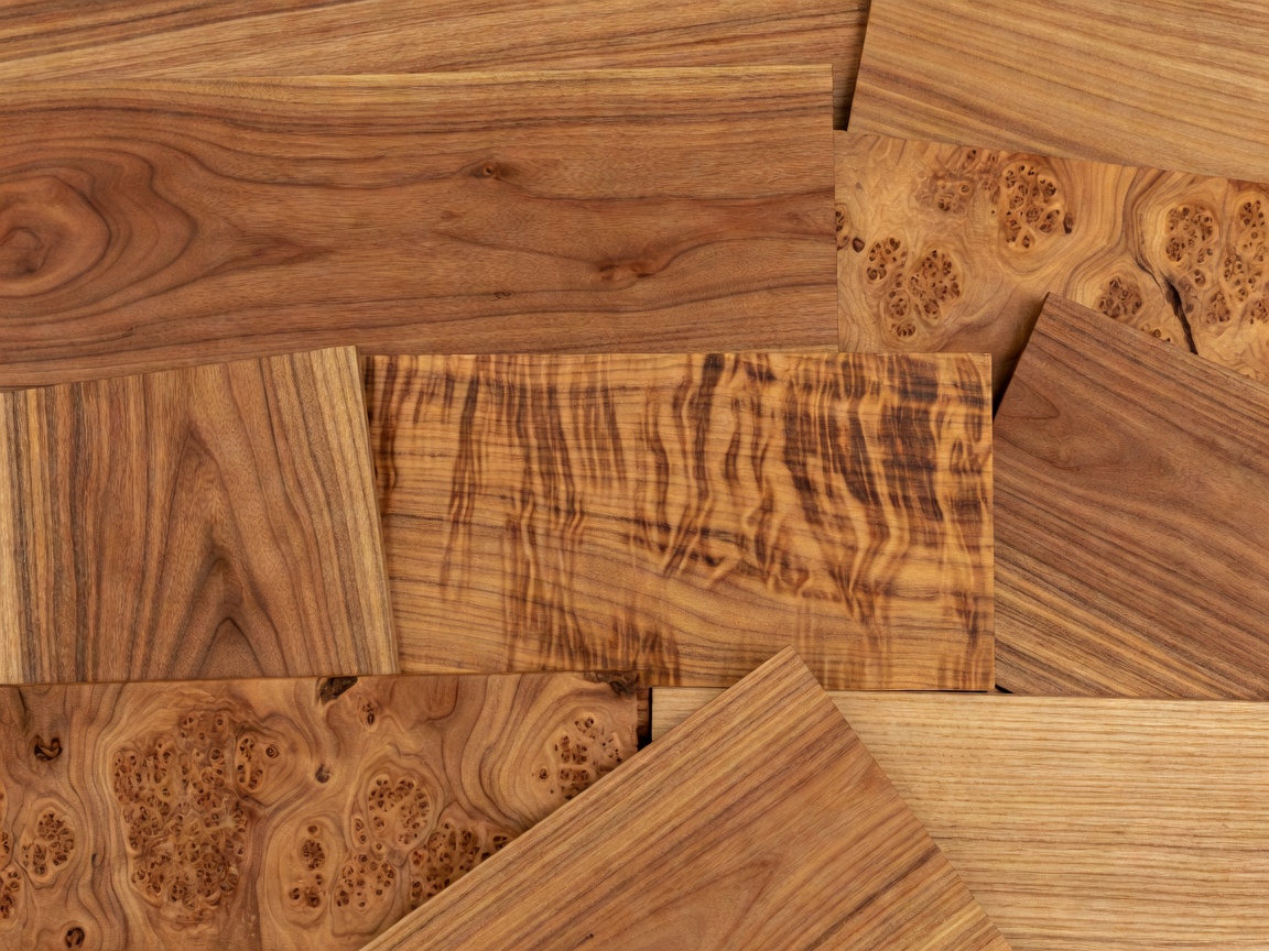 Several hardwood boards showing varied grain patterns